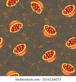 Autumn seamless pattern with food from thanksgiving day. Vector repeat pattern of pumpkin pie. Textile design, wallpaper, background.