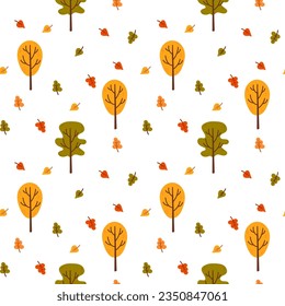 Autumn seamless pattern with forest and leafs
