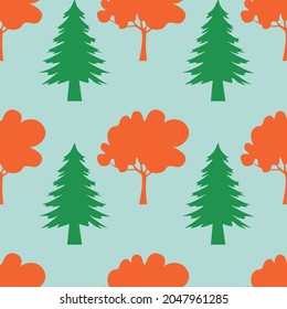 Autumn seamless pattern, forest park grove tree, vector illustration