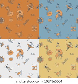 Autumn Seamless Pattern. Four Background in Different Colors. Vector