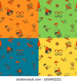 Autumn Seamless Pattern. Four Background in Different Colors. Vector