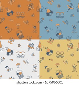 Autumn Seamless Pattern. Four Background in Different Colors. Vector