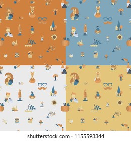 Autumn Seamless Pattern. Four Background in Different Colors. Vector
