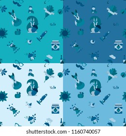 Autumn Seamless Pattern. Four Background in Different Colors. Vector
