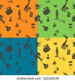 Autumn Seamless Pattern. Four Background in Different Colors. Vector