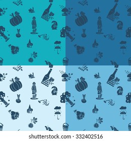 Autumn Seamless Pattern. Four Background in Different Colors. Vector