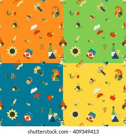 Autumn Seamless Pattern. Four Background in Different Colors. Vector