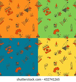 Autumn Seamless Pattern. Four Background in Different Colors. Vector