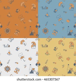 Autumn Seamless Pattern. Four Background in Different Colors. Vector