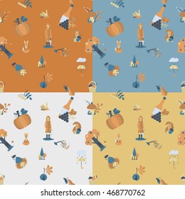 Autumn Seamless Pattern. Four Background in Different Colors. Vector