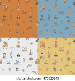 Autumn Seamless Pattern. Four Background in Different Colors. Vector