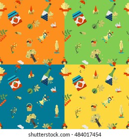 Autumn Seamless Pattern. Four Background in Different Colors. Vector
