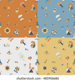 Autumn Seamless Pattern. Four Background in Different Colors. Vector