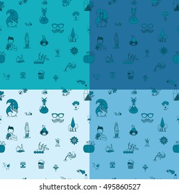 Autumn Seamless Pattern. Four Background in Different Colors. Vector