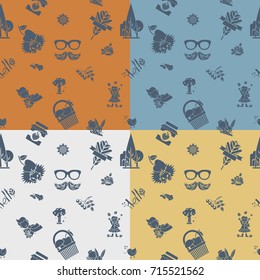 Autumn Seamless Pattern. Four Background in Different Colors. Vector