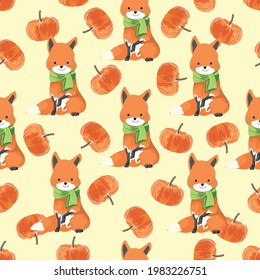 
Autumn seamless pattern with foxes and pumpkins. Vector template for printing on paper and fabric.
