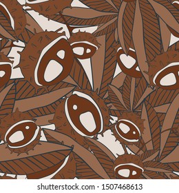 Autumn seamless pattern. The fruits of the chestnut. Vector graphics.