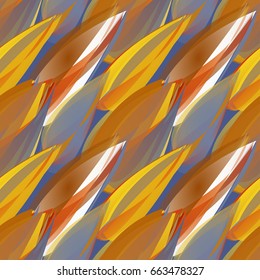 Autumn seamless pattern with geometrical flower buds. Orange, brown, violet colors, halftones. Watercolor effect.