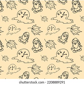 reloj de hojas gnome sin soldadura de patrón de otoño con flechas Ilustración vectorial