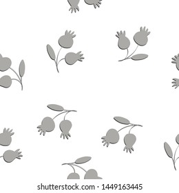Autumn seamless pattern with grey sprigs on white background. Floral vector illustration for fabric, textile, wallpaper, posters, gift wrapping paper, pajamas. Print for children. Doodle style. 