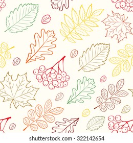 Autumn seamless pattern. Hand drawing vector background with leafs. For graphic design, textile and web.