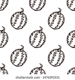 Autumn seamless pattern with hand drawn pumpkins on white background. Suitable for packaging, wrappers, fabric design.
