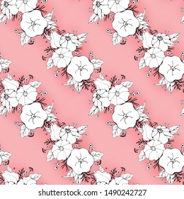 Autumn seamless pattern. Hand drawn vector illustration. Leaves and pumpkins hand drawn sketch. Autumn pattern colored sketch style.