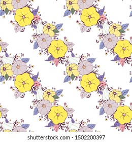 Autumn seamless pattern. Hand drawn vector illustration. Leaves and pumpkins hand drawn sketch. Autumn pattern colored sketch style.