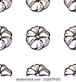 Autumn seamless pattern with hand drawn pumpkins on white background. Suitable for packaging, wrappers, fabric design.