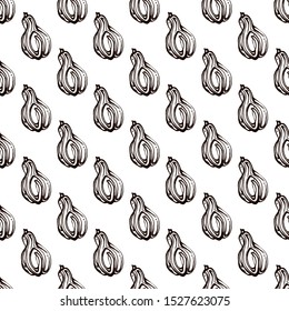 Autumn seamless pattern with hand drawn pumpkins on white background. Suitable for packaging, wrappers, fabric design.