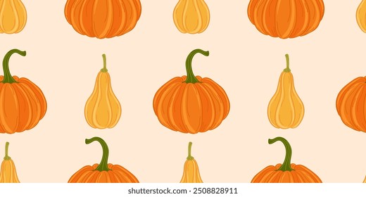 Herbst nahtloses Muster mit handgezeichneten Kürbissen