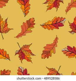 
Autumn seamless pattern. Hand-drawn pattern with oak and maple leaves
 