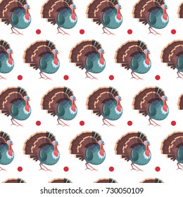 Autumn Seamless Pattern Happy Thanksgiving Day Concept Traditional Holiday Ornament With Turkey Flat Vector Illustration