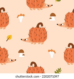 Patrón ininterrumpido de otoño con hedgehog y calabaza. Vector de fondo moderno para textiles para niños.