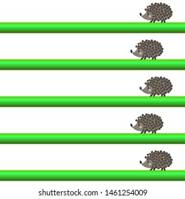 Autumn seamless pattern with hedgehogs and green sprigs on white background. Vector illustration for fabric, textile, wallpaper, posters, gift wrapping paper.  Print for children. Doodle style. 