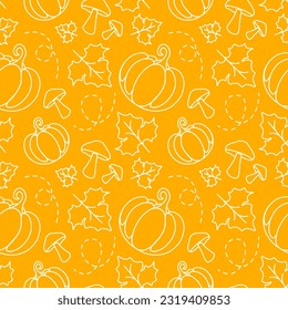 Autumn Seamless Pattern Illustration Element Panoramic of Maple Trees Fallen in Cartoon Template Hand Drawn