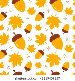 Autumn Seamless Pattern Illustration Element Panoramic of Maple Trees Fallen in Cartoon Template Hand Drawn