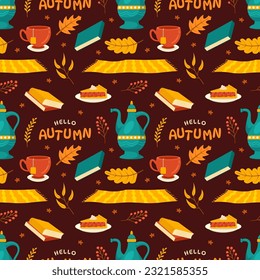 Autumn Seamless Pattern Illustration Element Panoramic of Maple Trees Fallen in Cartoon Template Hand Drawn