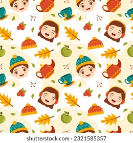 Autumn Seamless Pattern Illustration Element Panoramic of Maple Trees Fallen in Cartoon Template Hand Drawn