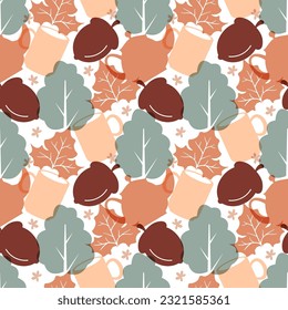 Autumn Seamless Pattern Illustration Element Panoramic of Maple Trees Fallen in Cartoon Template Hand Drawn