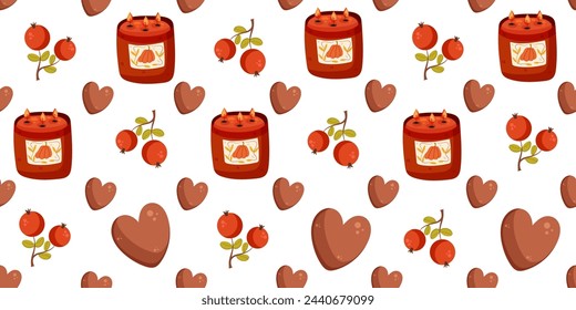 Autumn seamless pattern. Autumn items. Cozy warm background. Perfect for printing, textiles, wrapping paper. Vector illustrations
