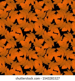Autumn seamless pattern with leaf. autumn leaf backgroubd. Cute backdrop. Leaf fall. Colorful leaves. Dark Background. Autum Flowers Background. Seamless Pattern With Floral Motifs