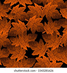 Autumn seamless pattern with leaf. autumn leaf backgroubd. Cute backdrop. Leaf fall. Colorful leaves. Dark Background. Autum Flowers Background. Seamless Pattern With Floral Motifs
