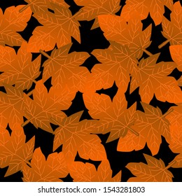 Autumn seamless pattern with leaf. autumn leaf backgroubd. Cute backdrop. Leaf fall. Colorful leaves. Dark Background. Autum Flowers Background. Seamless Pattern With Floral Motifs