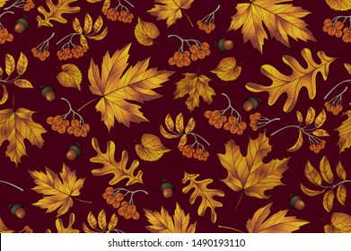 Autumn seamless pattern with leaf background. texture. Cute backdrop fall Colorful. Dark gray. The elegant the template for fashion prints. Vector illustration eps 10