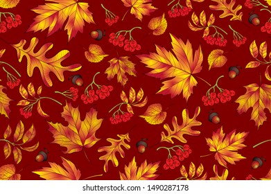 Autumn seamless pattern with leaf background. texture. Cute backdrop fall Colorful. Dark gray. The elegant the template for fashion prints. Vector illustration eps 10