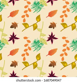 Autumn seamless pattern with leaf. autumn leaf background. Cute backdrop. Leaf fall. Colorful leaves. Autumn Flowers Background. Seamless Pattern With Floral Motifs able to print for 