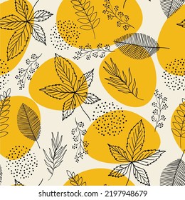Autumn seamless pattern with leaf, autumn leaf background. Abstract leaf texture. Cute backdrop. Leaf fall. 