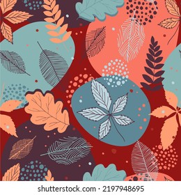 Autumn seamless pattern with leaf, autumn leaf background. Abstract leaf texture. Cute backdrop. Leaf fall. Colorful leaves. 