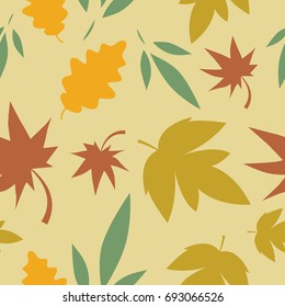 Autumn seamless pattern with leaf, autumn leaf background. Abstract leaf texture. Cute backdrop. Leaf fall. Colorful leaves. Autumn background. The elegant the template for fashion prints. Vector.